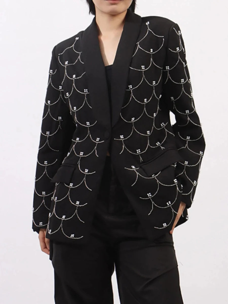 Pearl Detail Long Sleeve Blazer - 