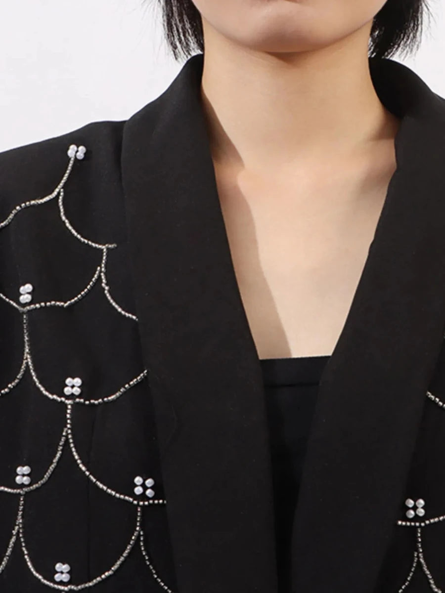 Pearl Detail Long Sleeve Blazer - 