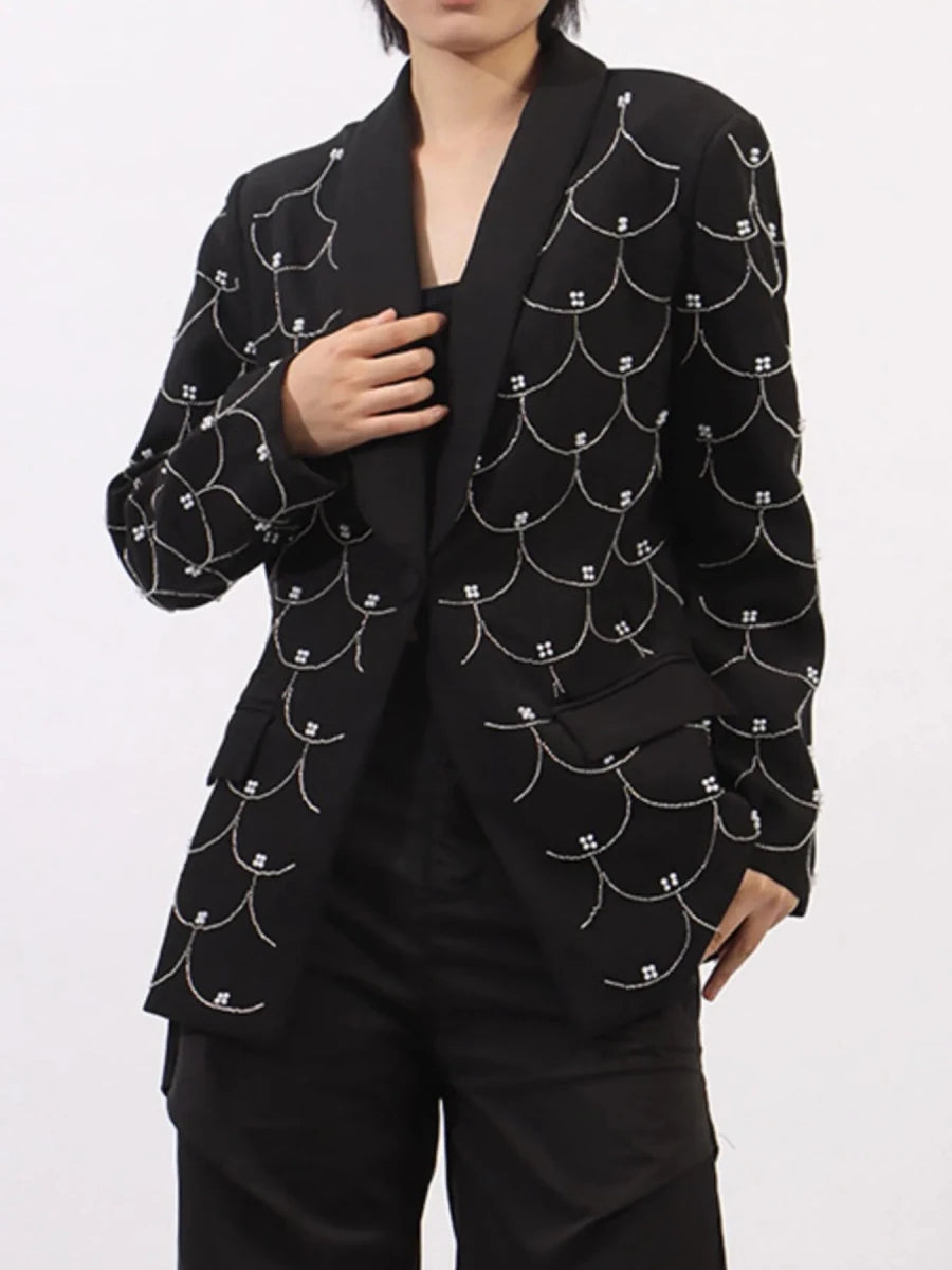 Pearl Detail Long Sleeve Blazer - 