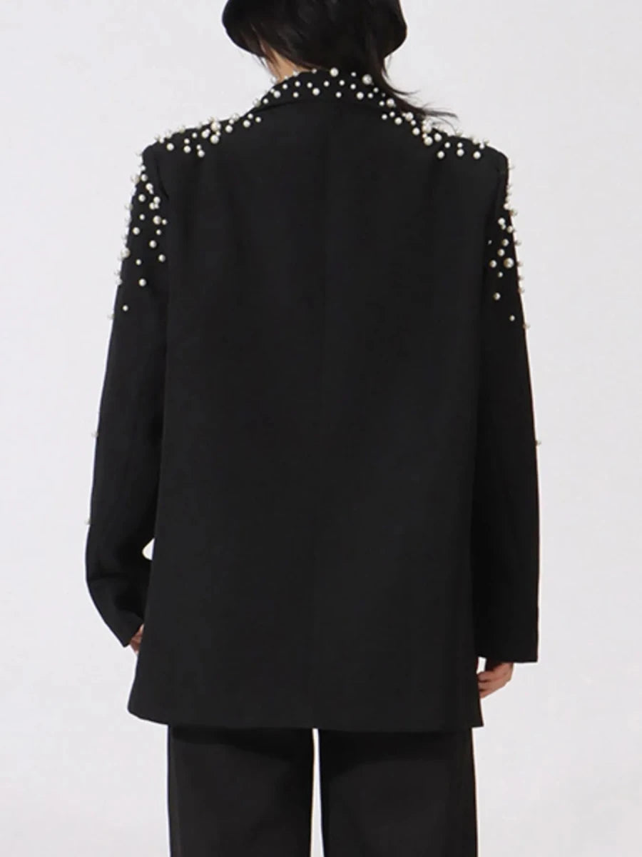 Pearl Embellished Double - Breasted Blazer - 