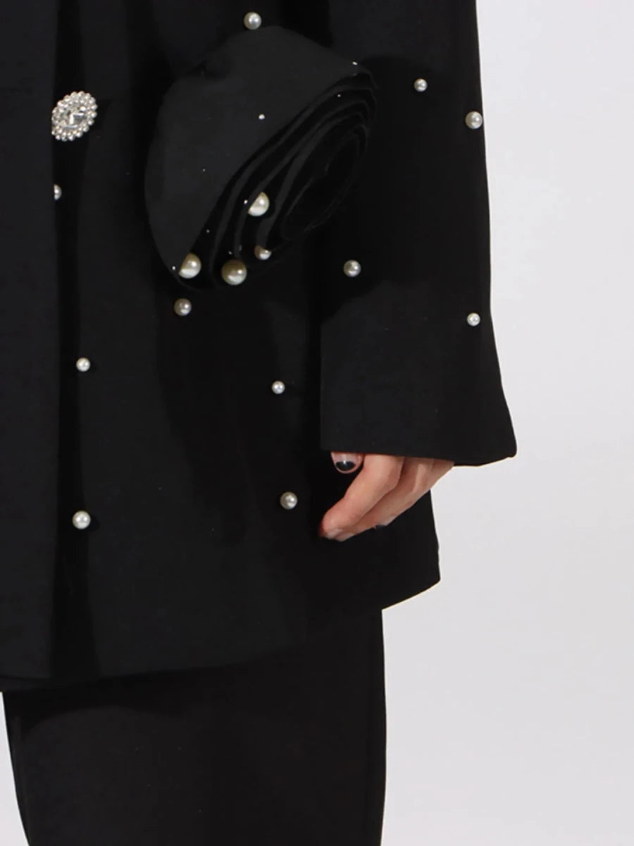 Pearl Embellished Double - Breasted Blazer - 