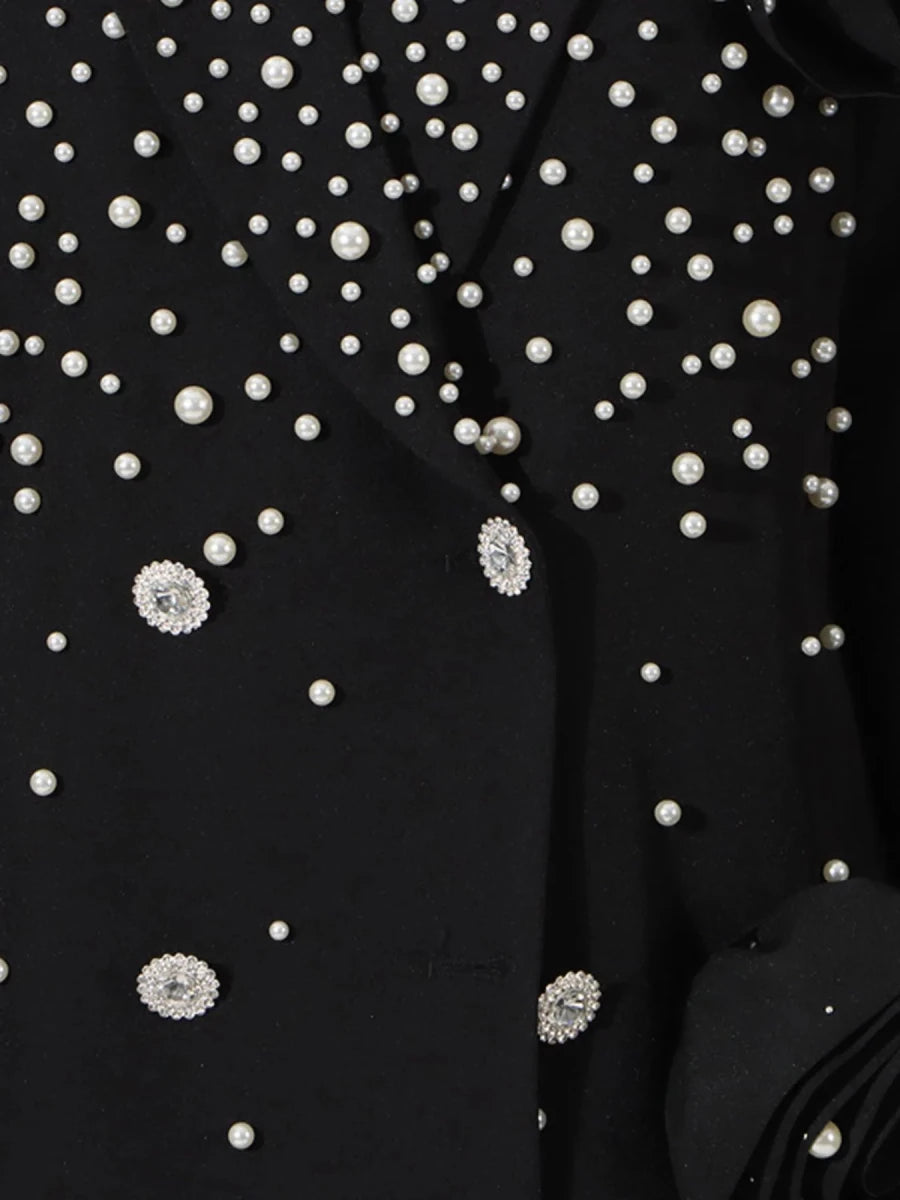 Pearl Embellished Double - Breasted Blazer - 