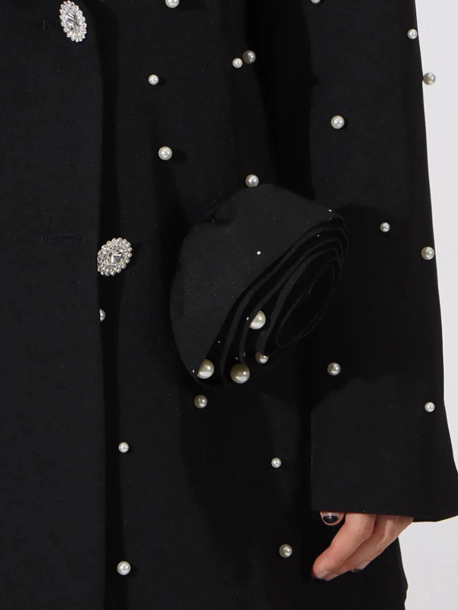 Pearl Embellished Double - Breasted Blazer - 