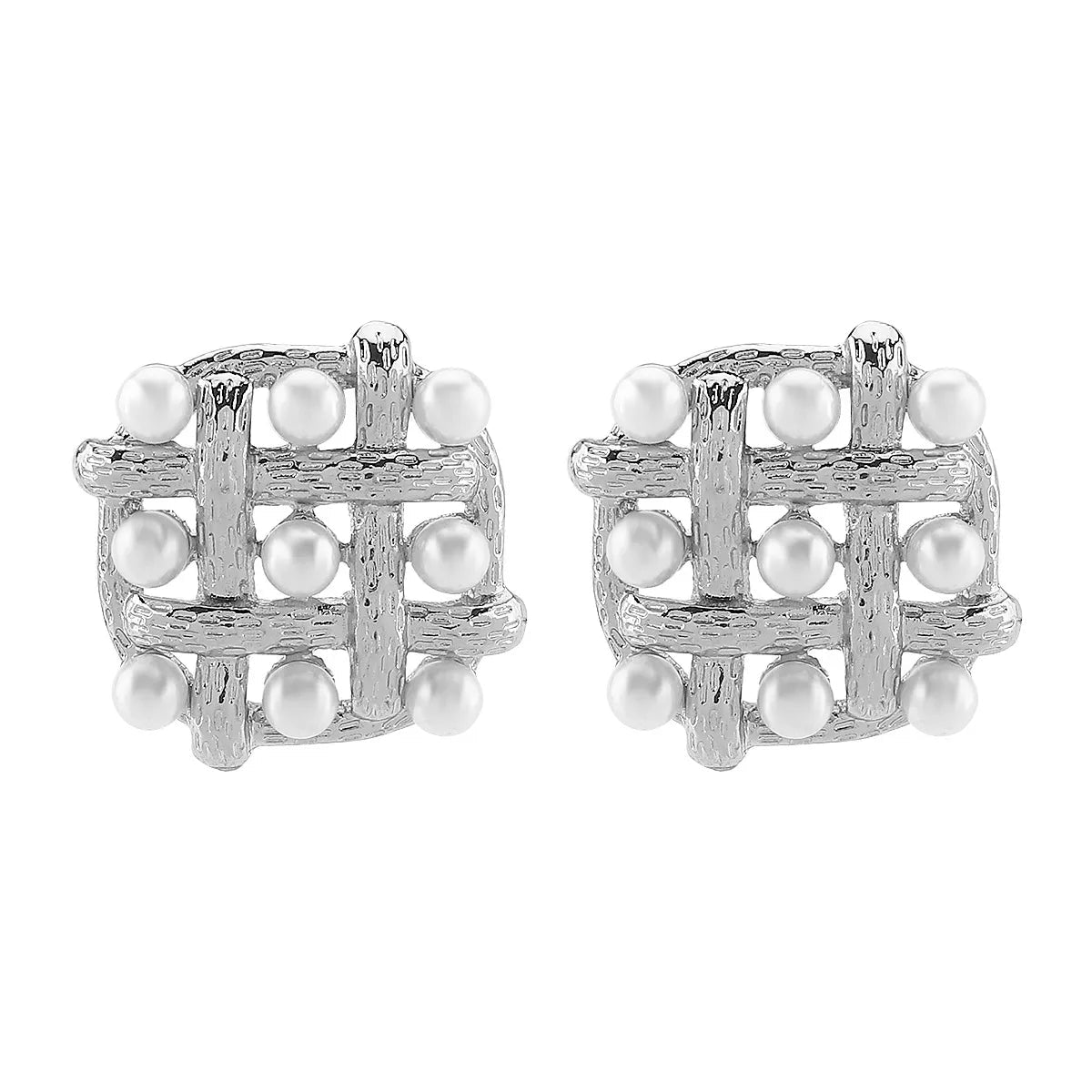 Pearl Grid Square Stud Earrings - 