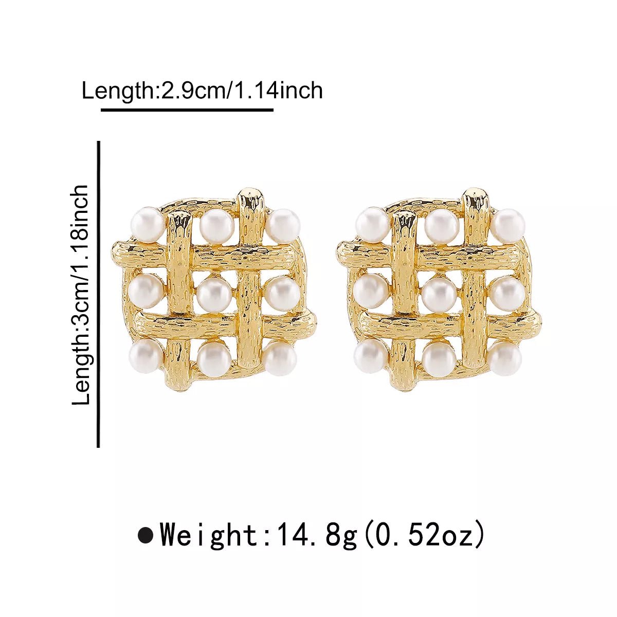 Pearl Grid Square Stud Earrings - 