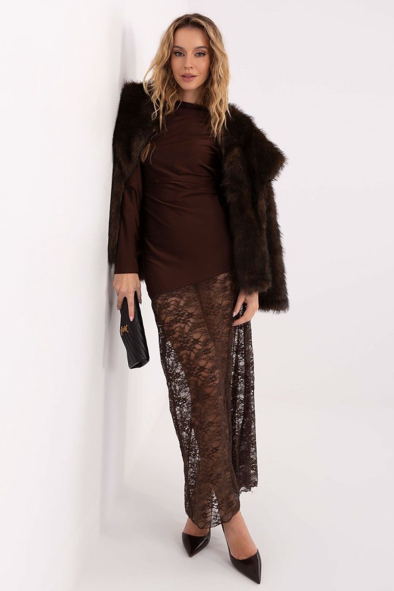 Pencil Maxi Dress with Lace Detail - 