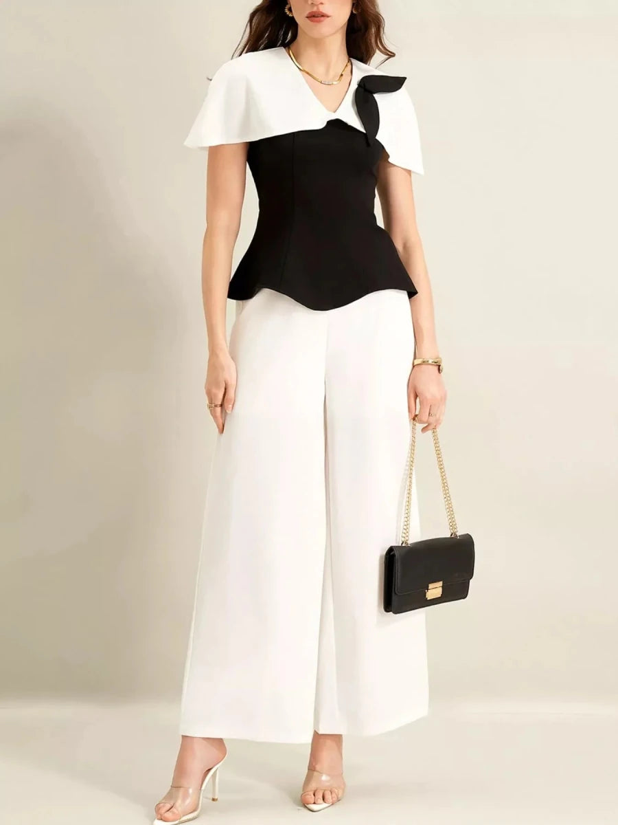 Peplum Top Wide - Leg Pants Set - 