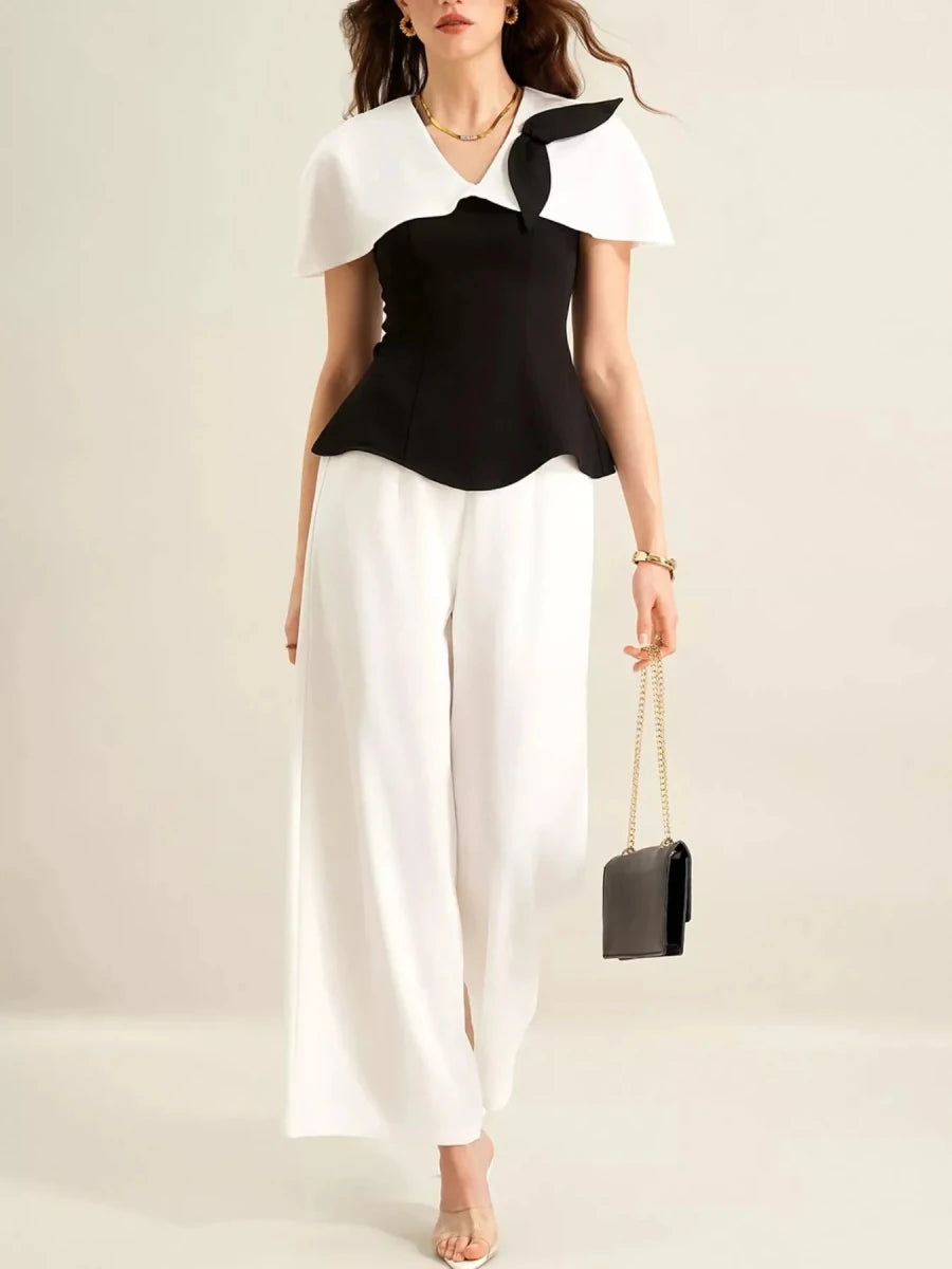Peplum Top Wide - Leg Pants Set - 