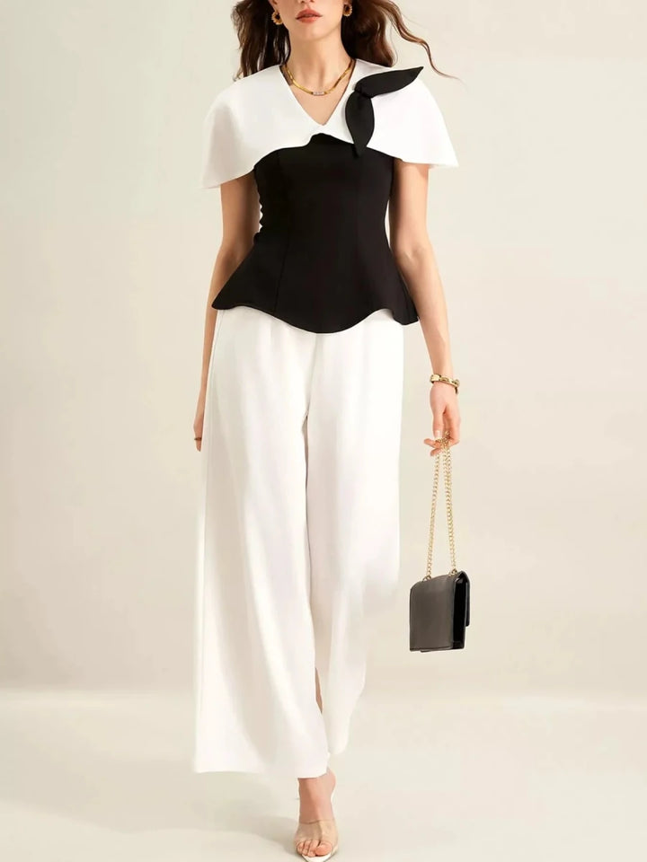 Peplum Top Wide - Leg Pants Set - 