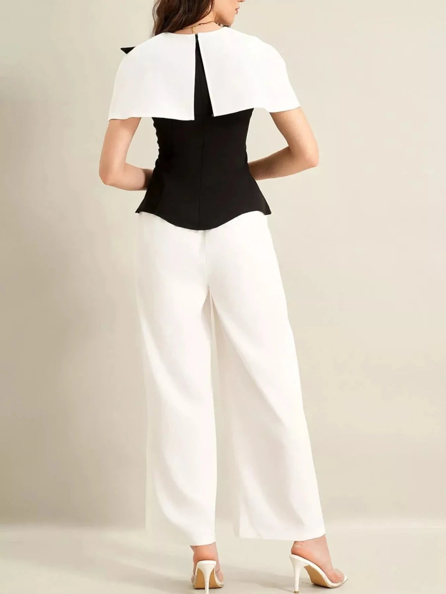 Peplum Top Wide - Leg Pants Set - 