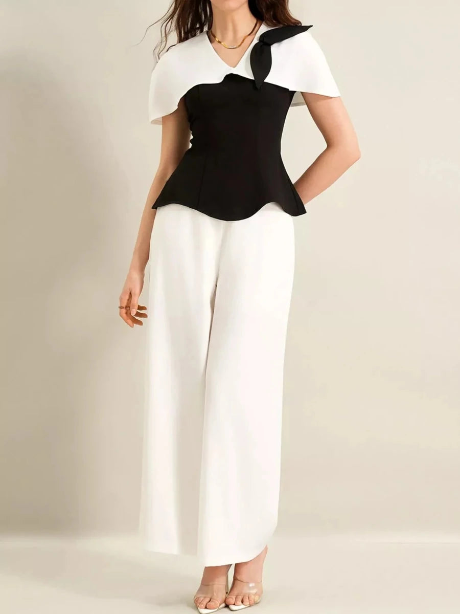 Peplum Top Wide - Leg Pants Set - 