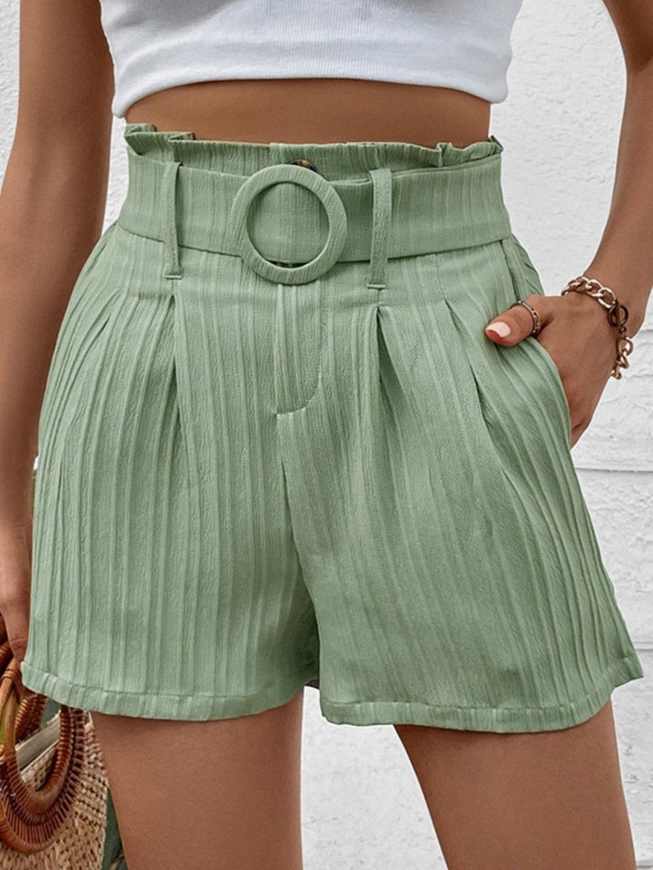 Perfee Belted Shorts with Pockets - Bottoms