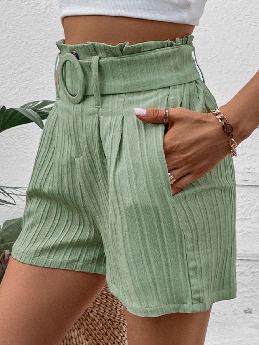 Perfee Belted Shorts with Pockets - Bottoms