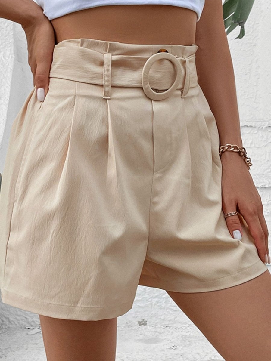Perfee Belted Shorts with Pockets - Bottoms