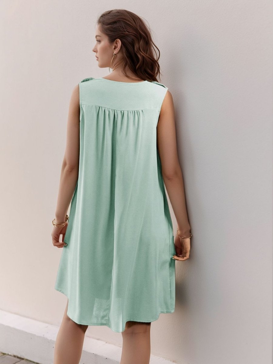 Perfee Button Detail Round Neck Sleeveless Mini Dress - New Arrivals
