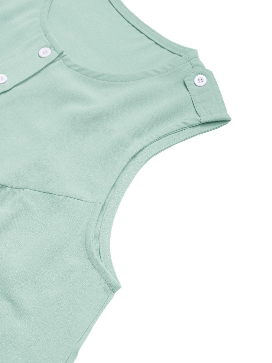 Perfee Button Detail Round Neck Sleeveless Mini Dress - New Arrivals