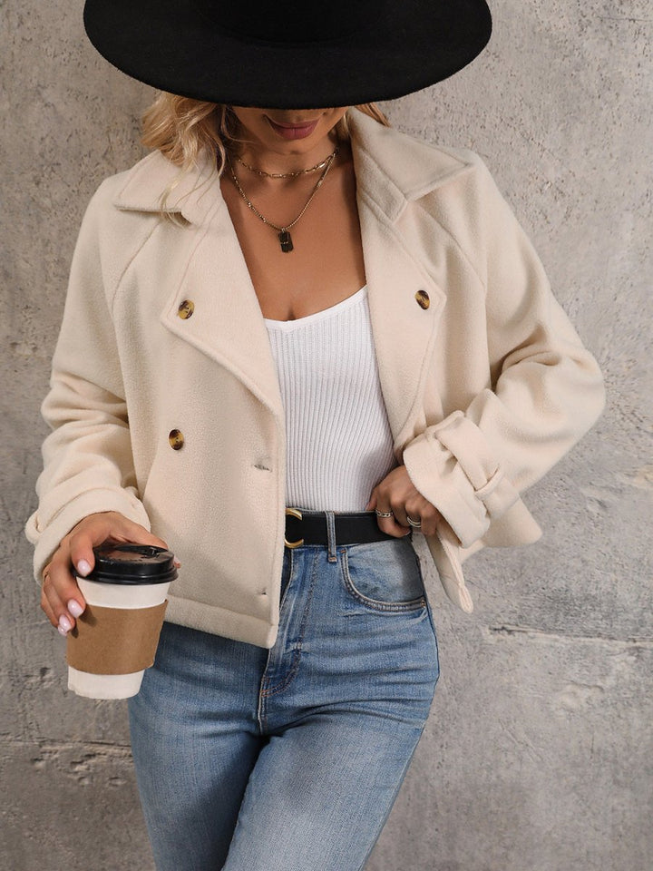 Perfee Button Up Collared Neck Long Sleeve Jacket - Outerwear