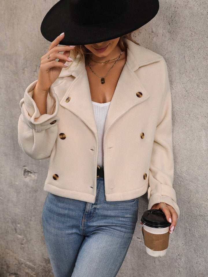 Perfee Button Up Collared Neck Long Sleeve Jacket - Outerwear