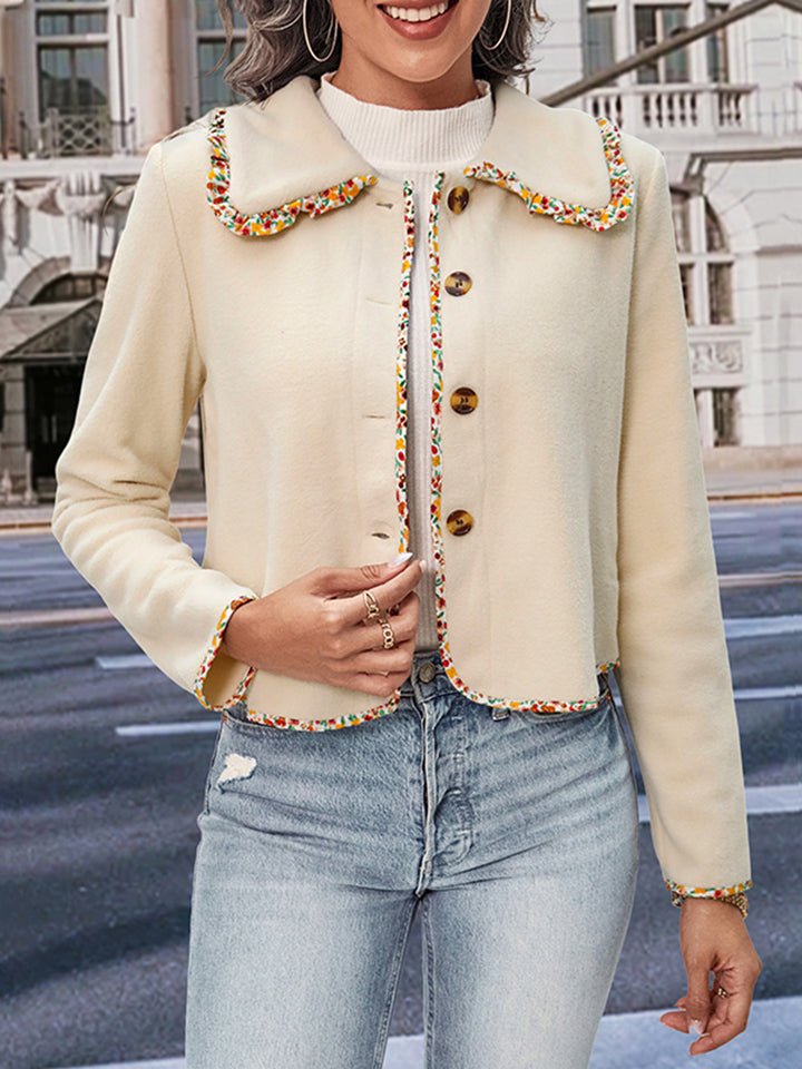 Perfee Collared Neck Button - Down Long Sleeve Jacket - Outerwear