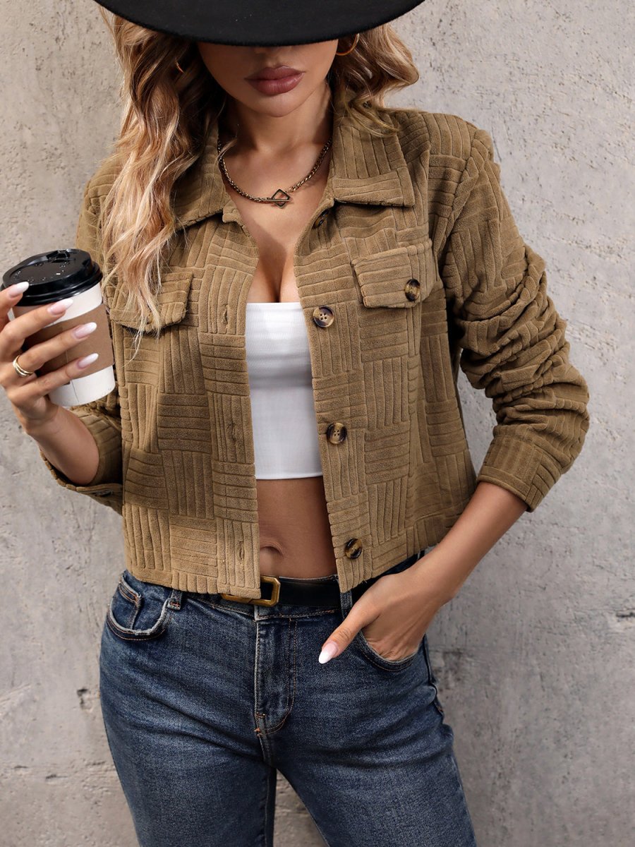 Perfee Collared Neck Button Front Jacket - Outerwear