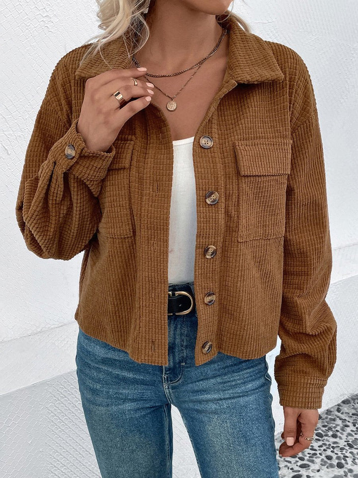 Perfee Collared Neck Button Front Jacket with Pockets - Outerwear