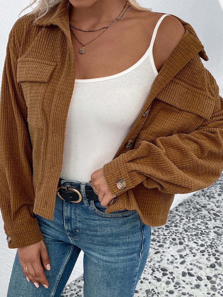 Perfee Collared Neck Button Front Jacket with Pockets - Outerwear