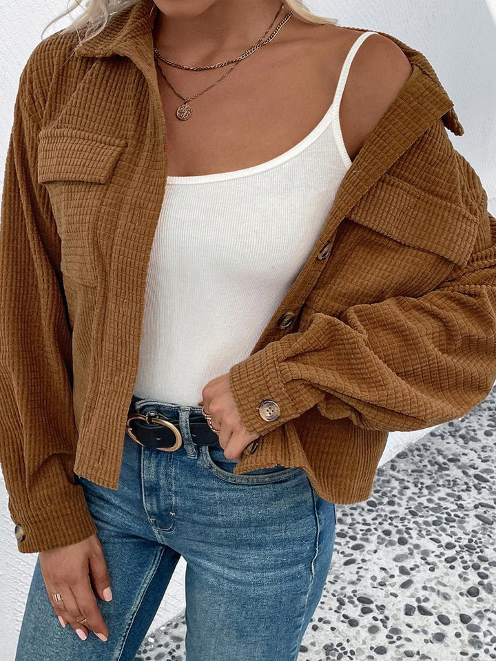 Perfee Collared Neck Button Front Jacket with Pockets - Outerwear