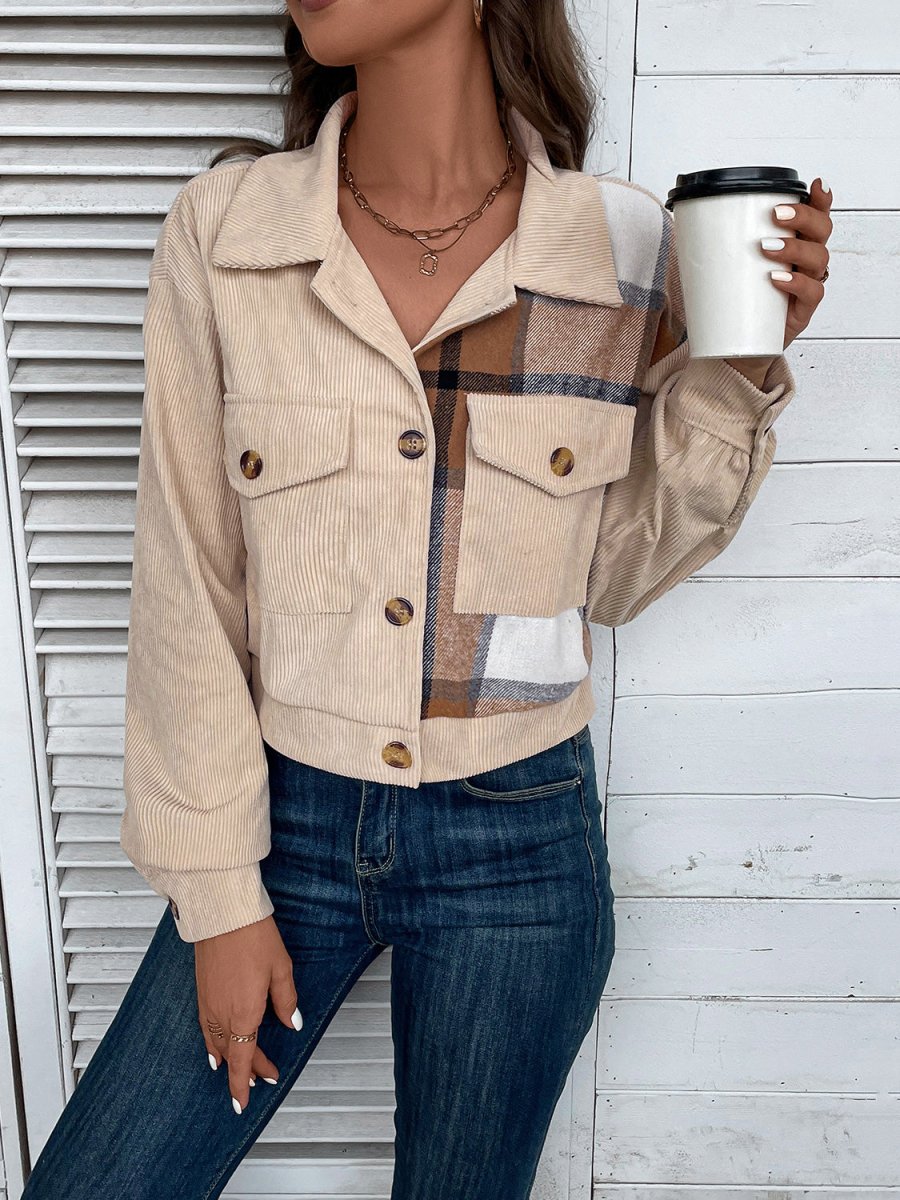 Perfee Color Block Collared Neck Button - Up Jacket - Outerwear