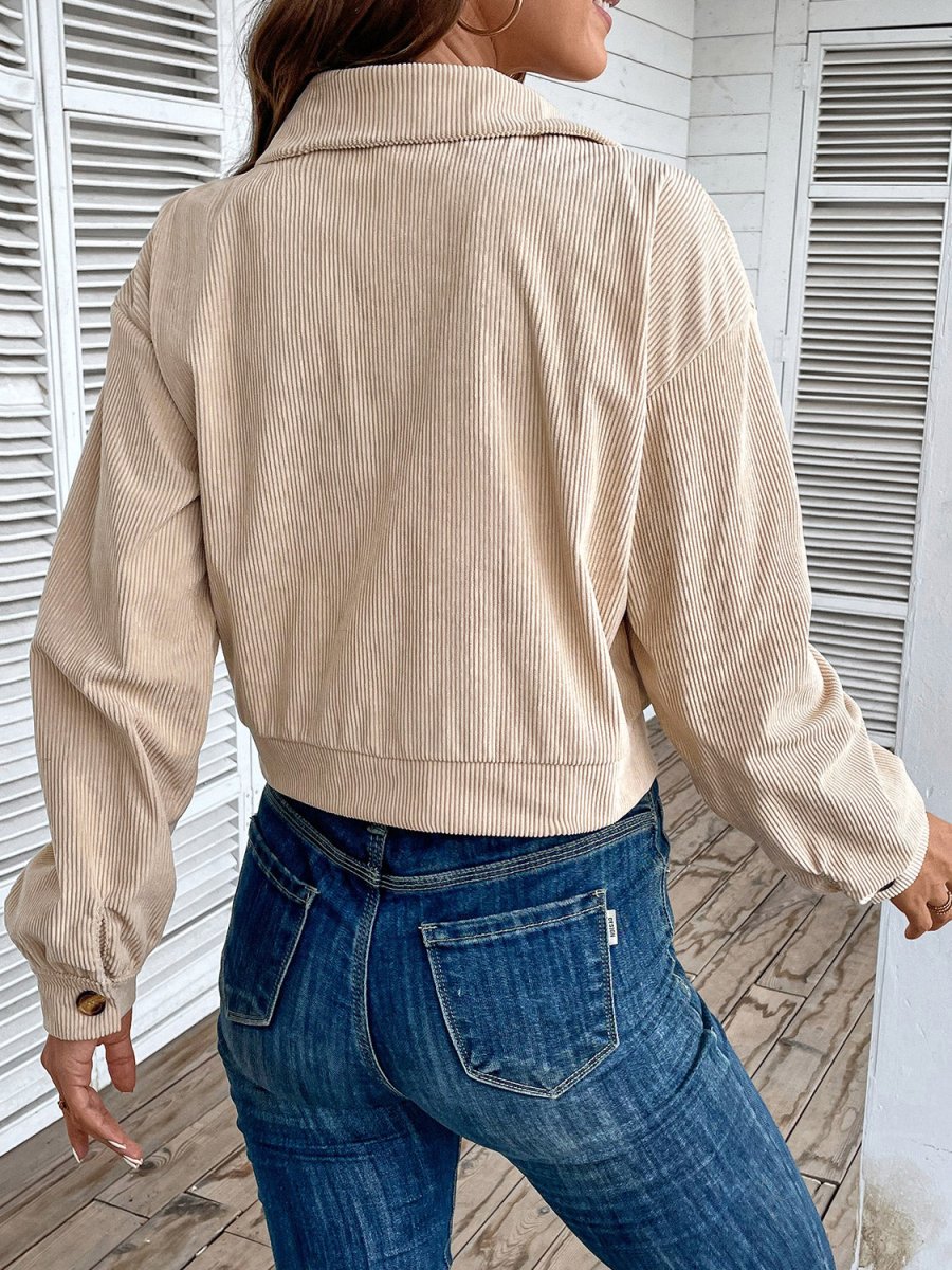 Perfee Color Block Collared Neck Button - Up Jacket - Outerwear