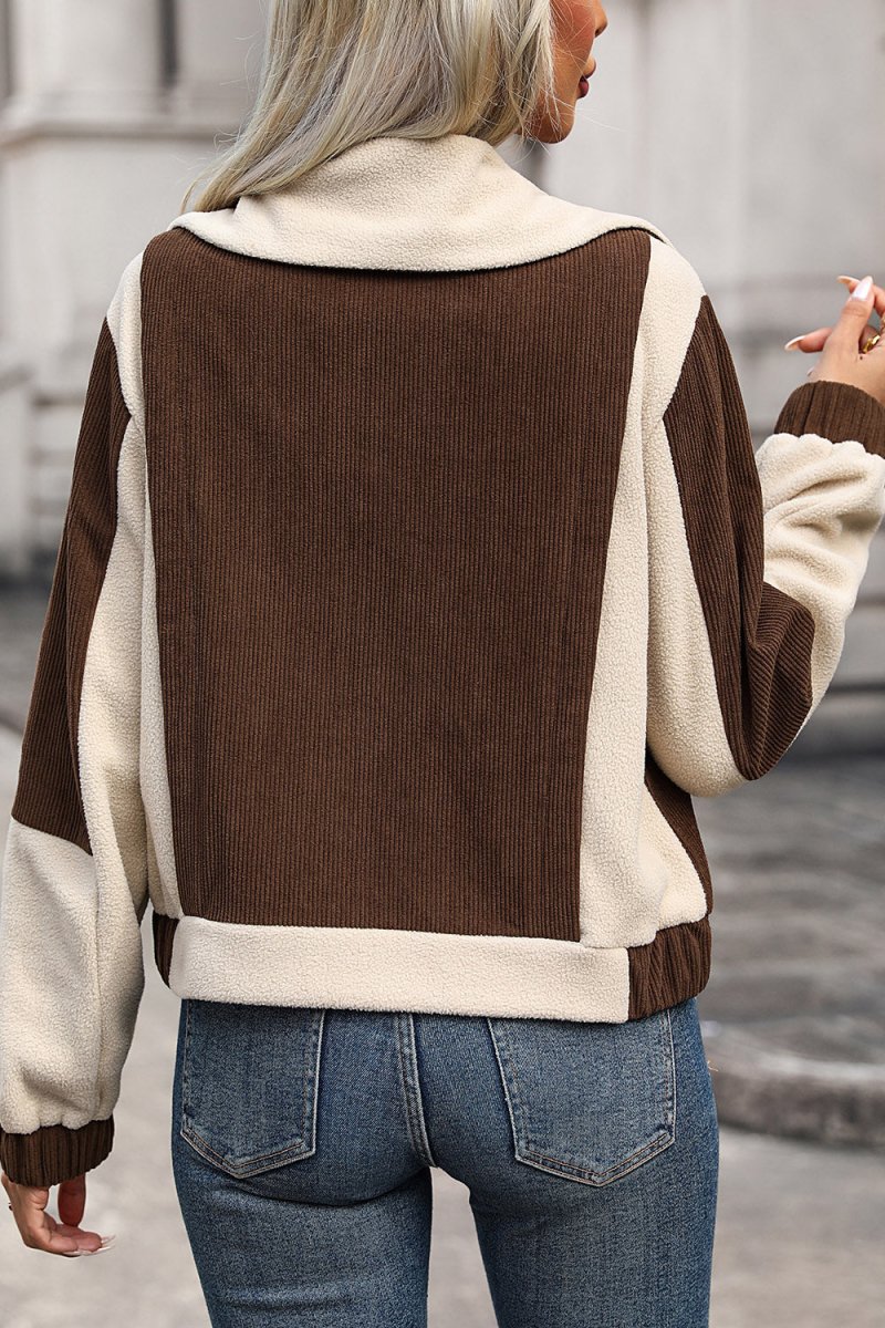 Perfee Color Block Zip Up Pocketed Jacket - Outerwear