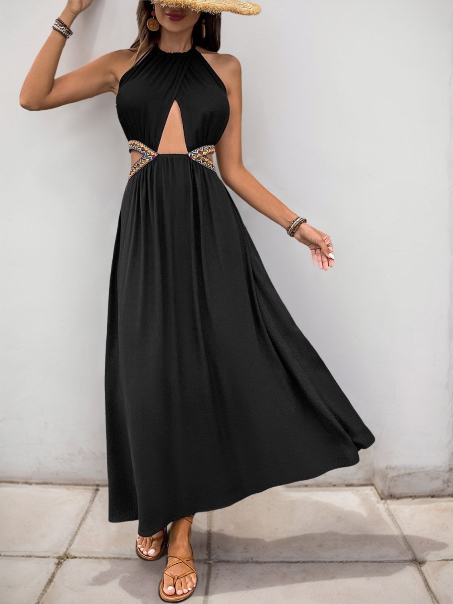 Perfee Cutout Grecian Neck Tied Back Dress - New Arrivals