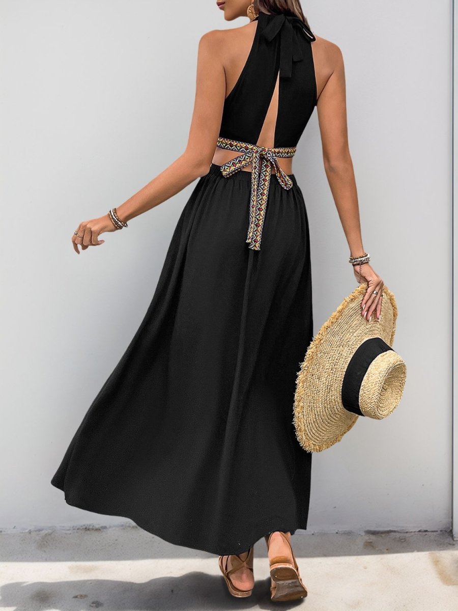 Perfee Cutout Grecian Neck Tied Back Dress - New Arrivals