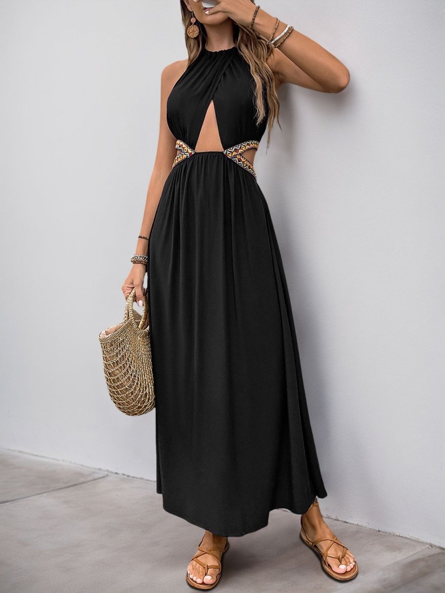 Perfee Cutout Grecian Neck Tied Back Dress - New Arrivals