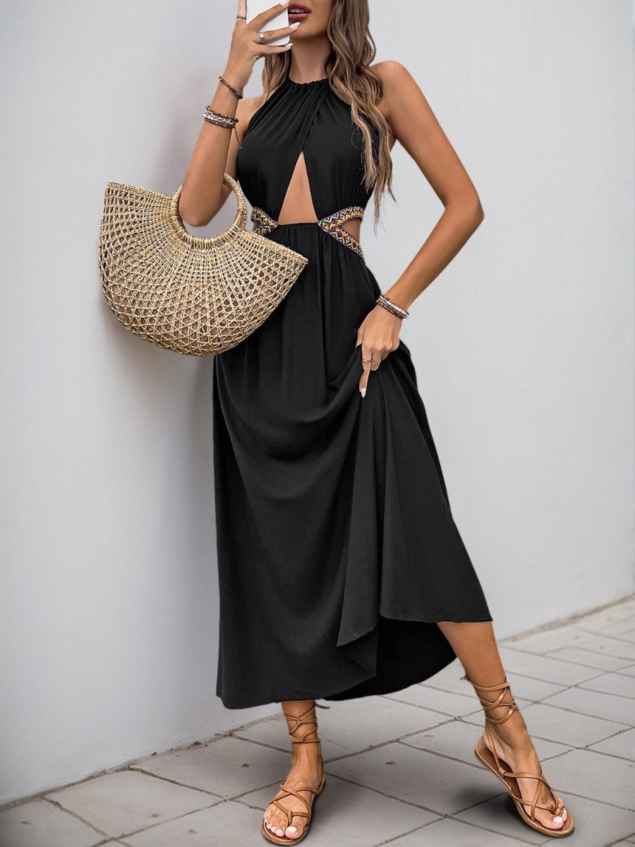 Perfee Cutout Grecian Neck Tied Back Dress - New Arrivals
