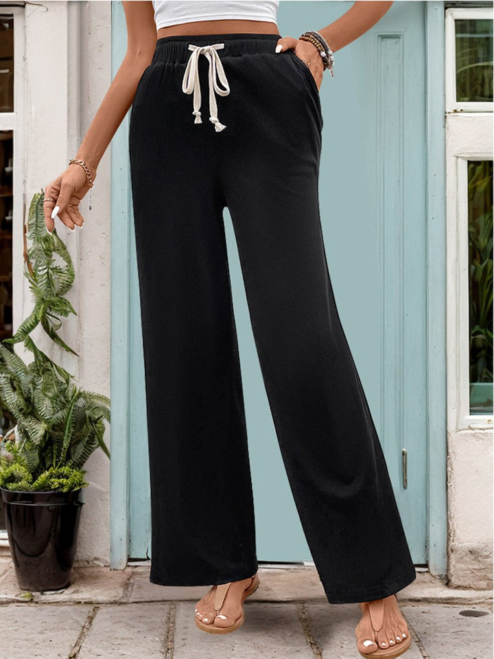 Perfee Drawstring High Waist Straight Pants - Bottoms