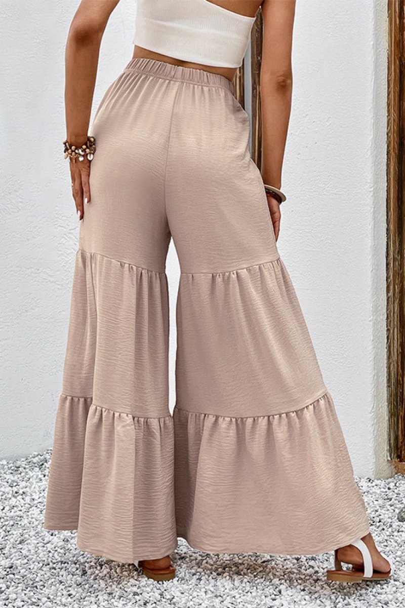 Perfee Drawstring Waist Tiered Flare Culottes - Bottoms