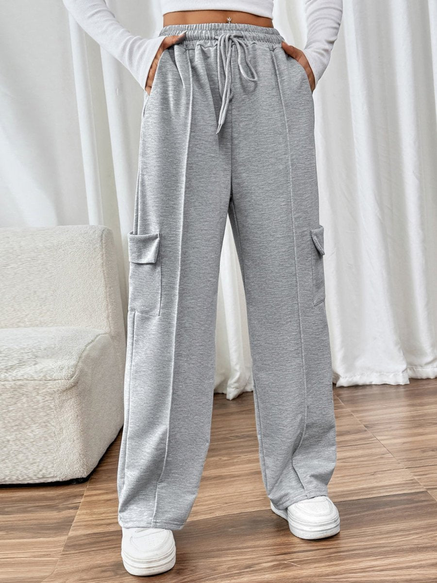 Perfee Drawstring Wide Leg Pants with Pockets - Bottoms