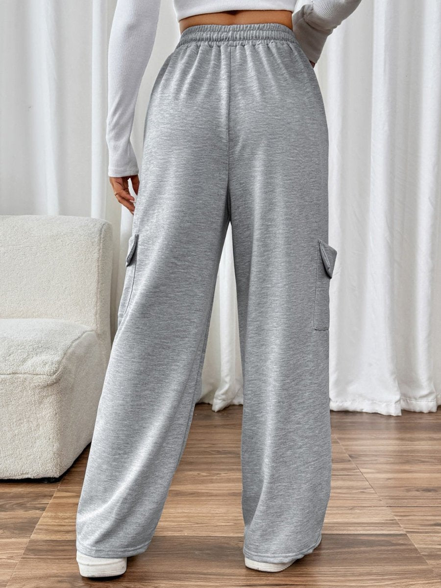 Perfee Drawstring Wide Leg Pants with Pockets - Bottoms