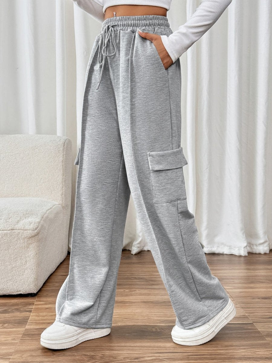 Perfee Drawstring Wide Leg Pants with Pockets - Bottoms