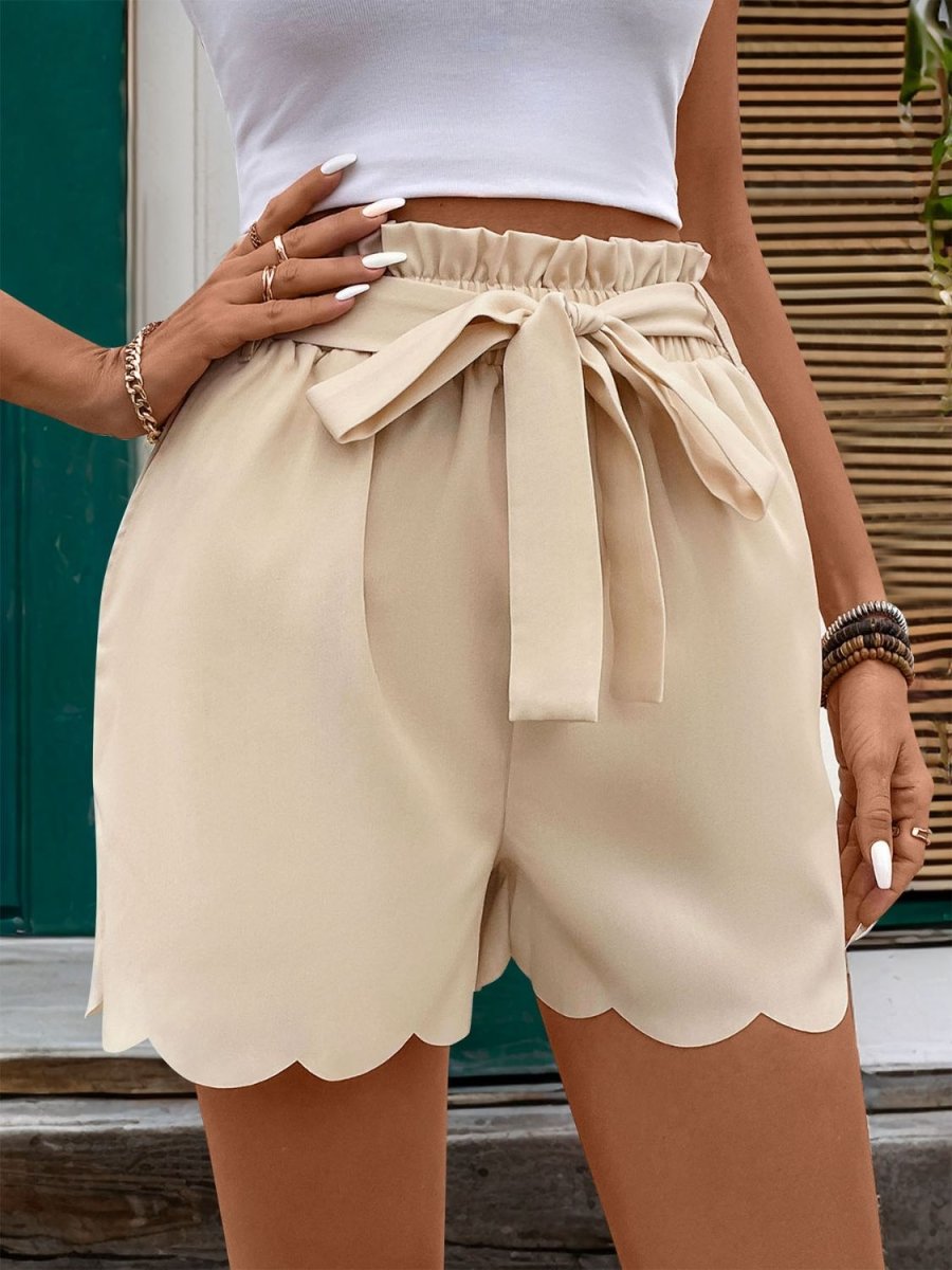 Perfee Frill Tied Shorts with Pockets - Bottoms