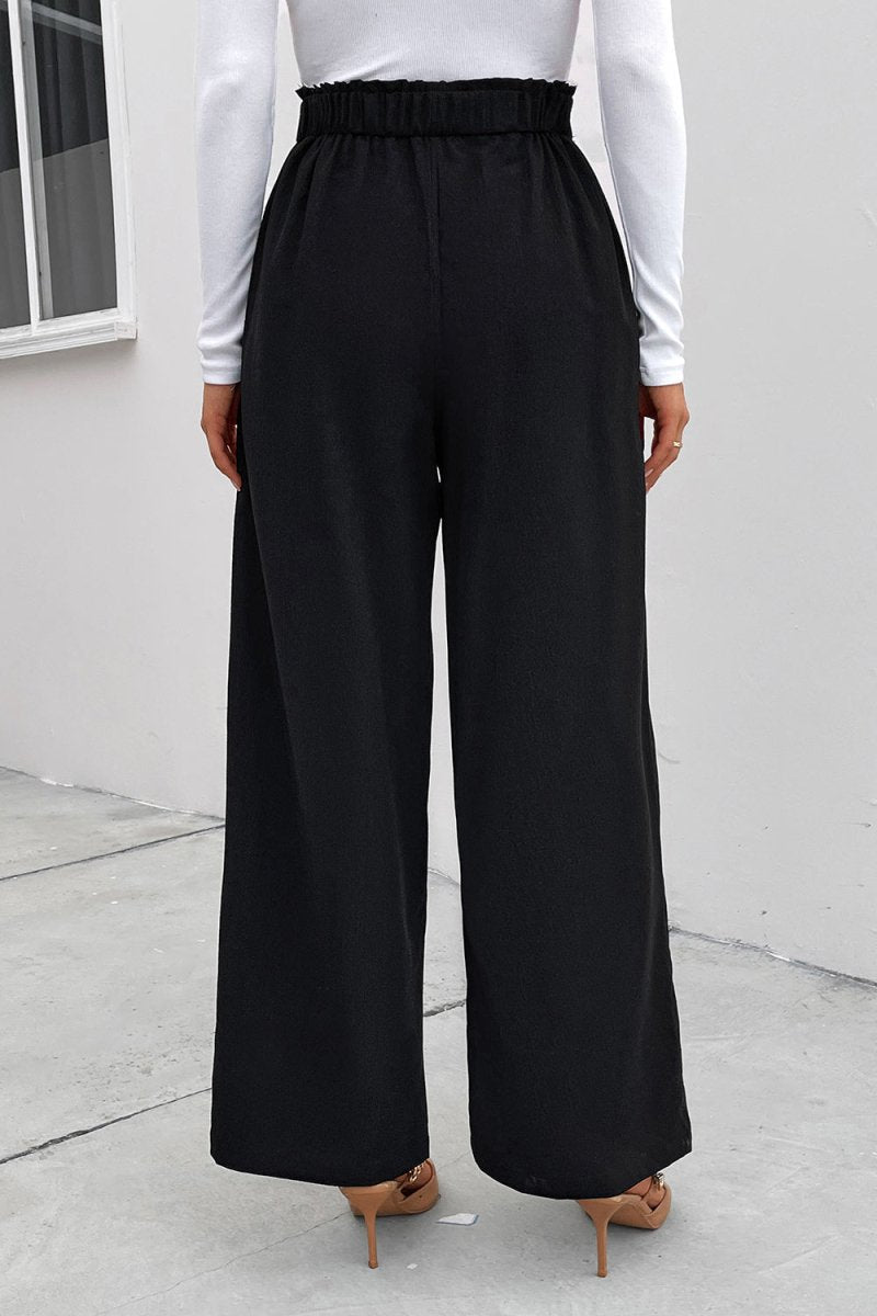 Perfee High Waist Ruched Pocketed Wide Leg Pants - Bottoms