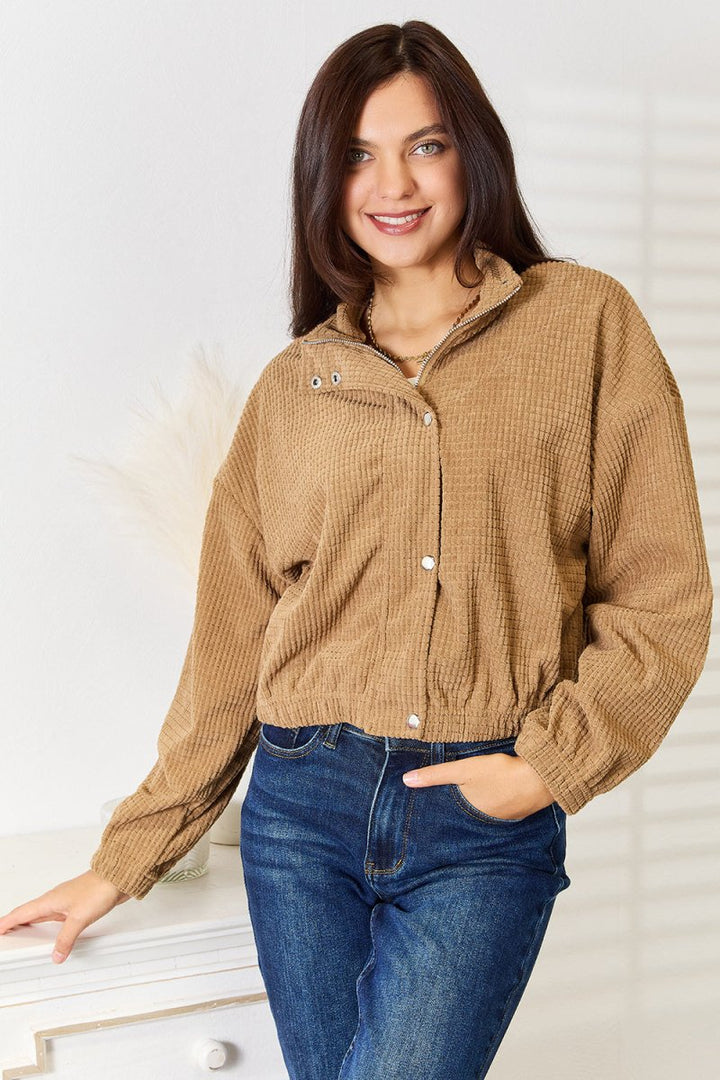 Perfee Long Sleeve Dropped Shoulder Jacket - Outerwear