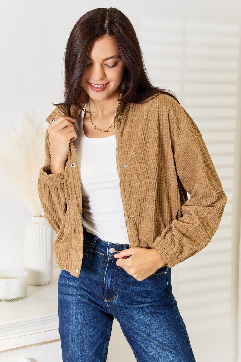 Perfee Long Sleeve Dropped Shoulder Jacket - Outerwear