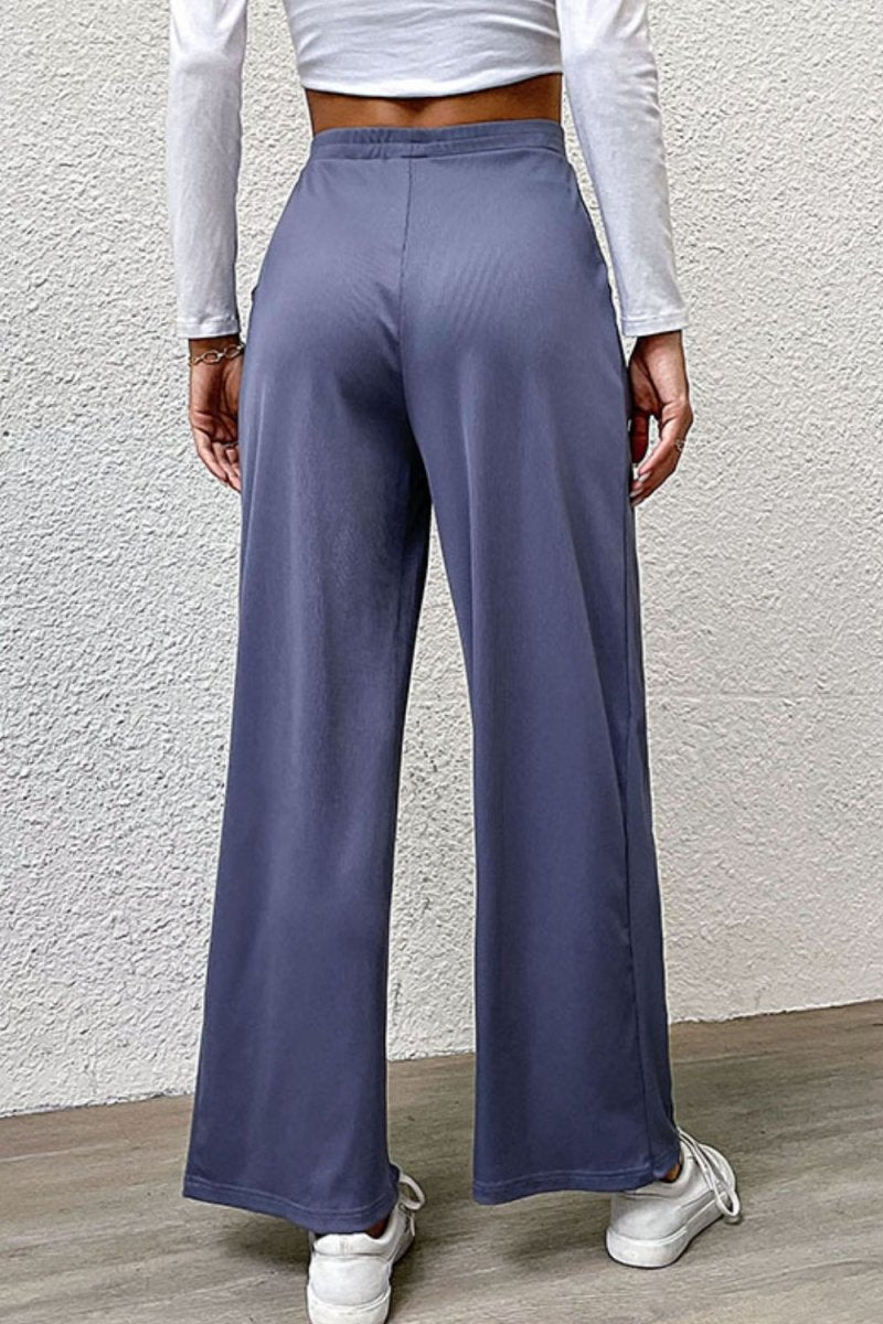 Perfee Pleated Detail Wide - Leg Pants with Pockets - Bottoms