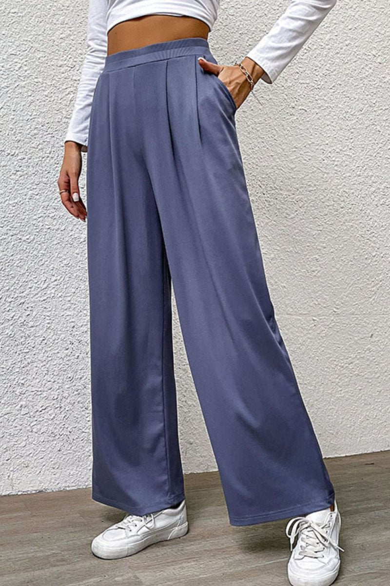 Perfee Pleated Detail Wide - Leg Pants with Pockets - Bottoms