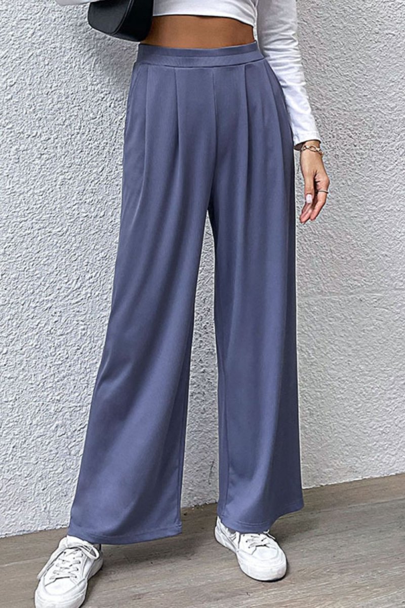 Perfee Pleated Detail Wide - Leg Pants with Pockets - Bottoms