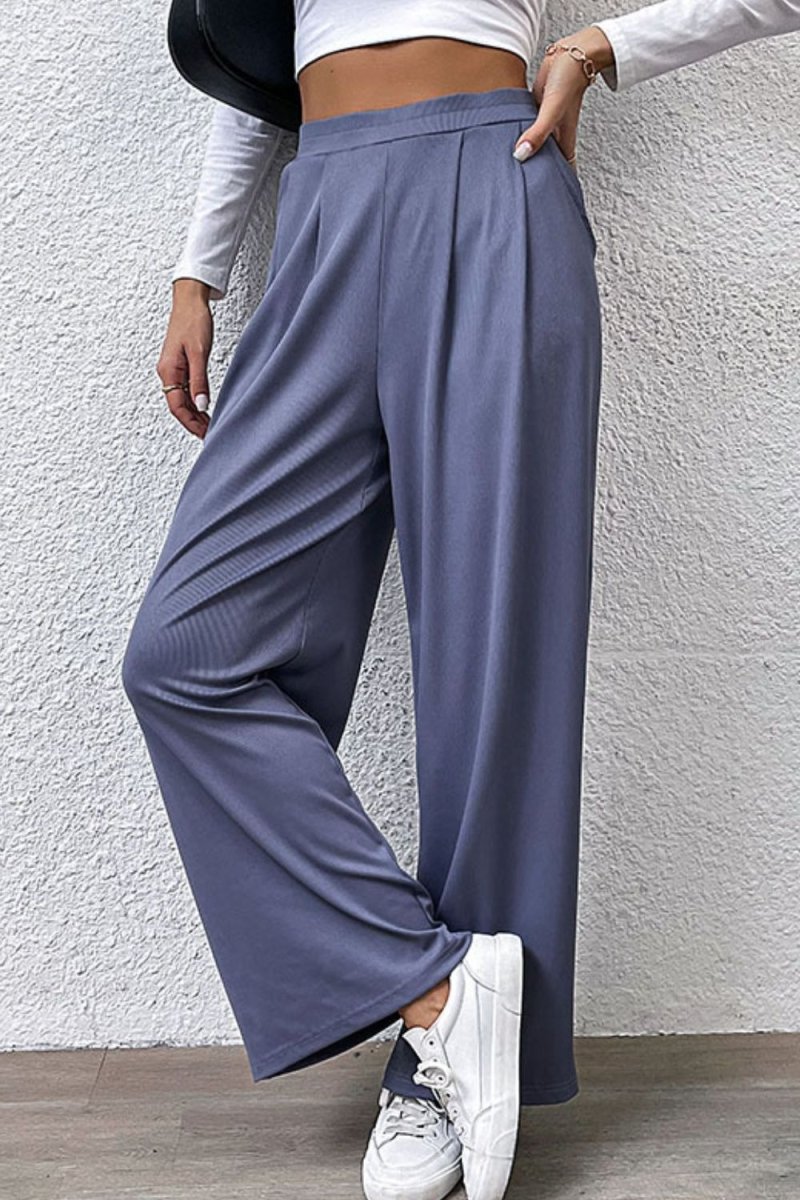 Perfee Pleated Detail Wide - Leg Pants with Pockets - Bottoms