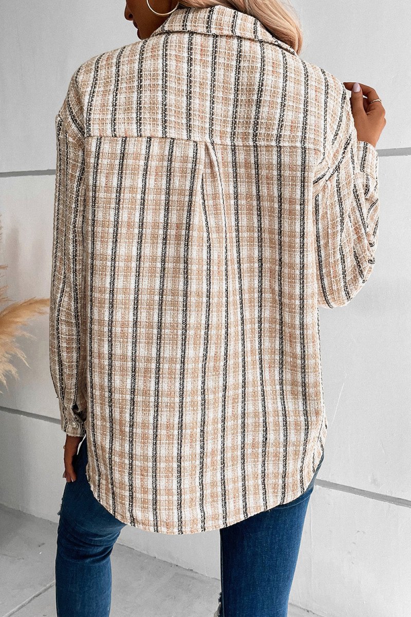 Perfee Pocketed Button Up Collared Neck Jacket - Outerwear