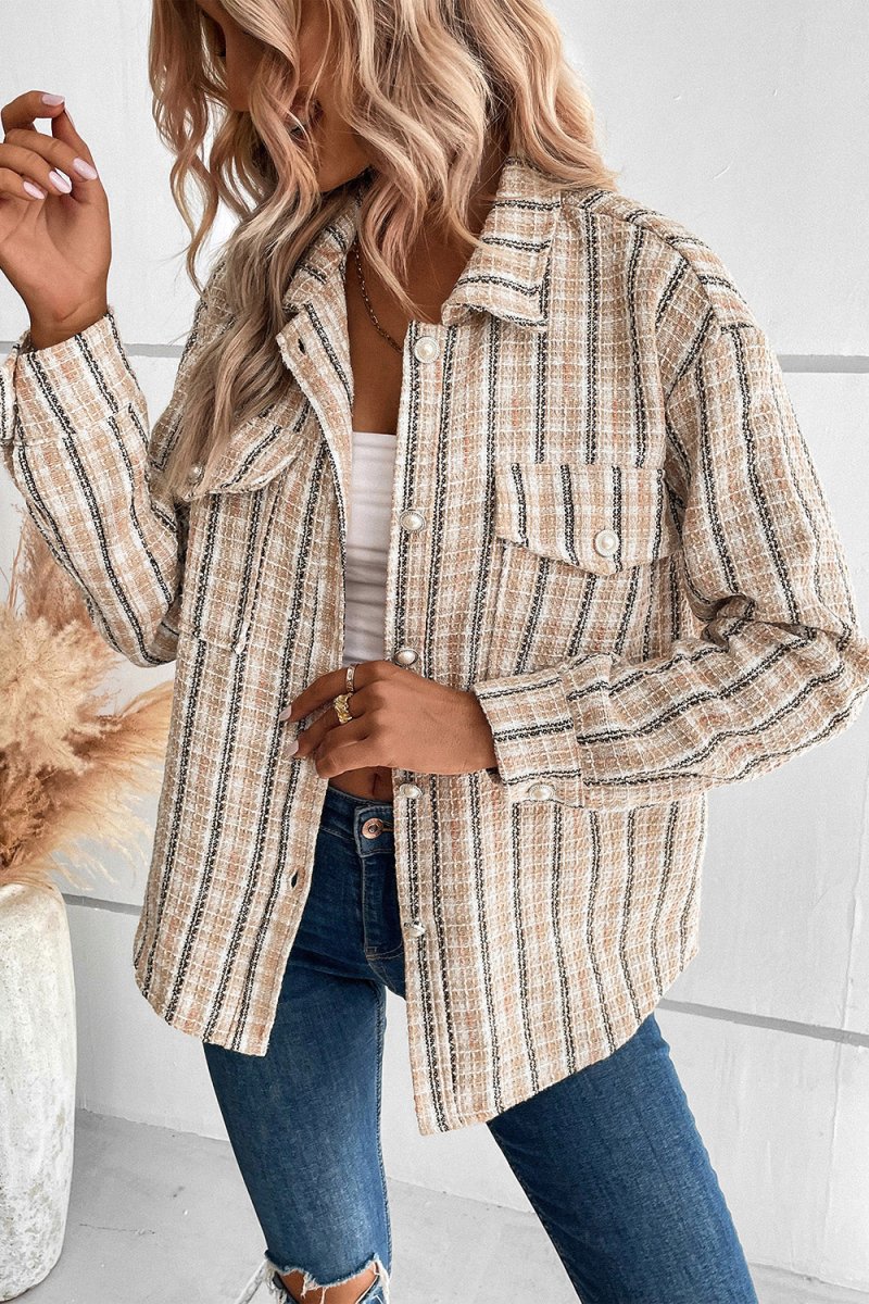 Perfee Pocketed Button Up Collared Neck Jacket - Outerwear