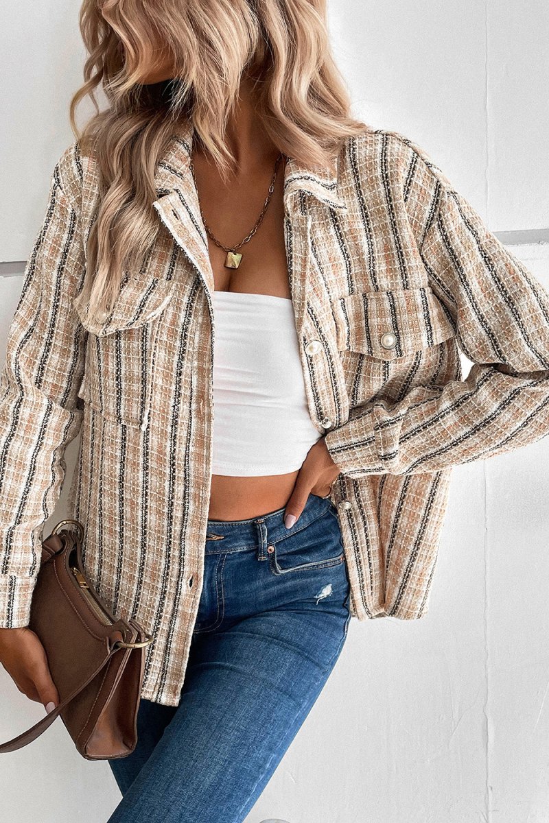 Perfee Pocketed Button Up Collared Neck Jacket - Outerwear